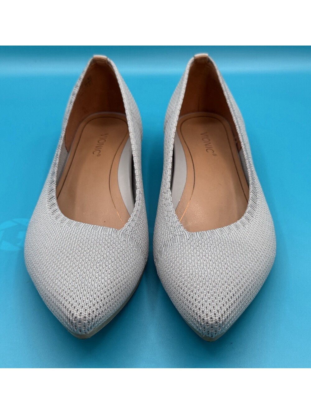 Vionic Dahlia Grey Knit Pointed Toe Flats Comfort Arch Support Orthotic Shoes 9